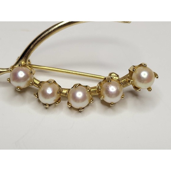 Vintage Gold Toned And Pearl Arched Brooch - Picture 3 of 8
